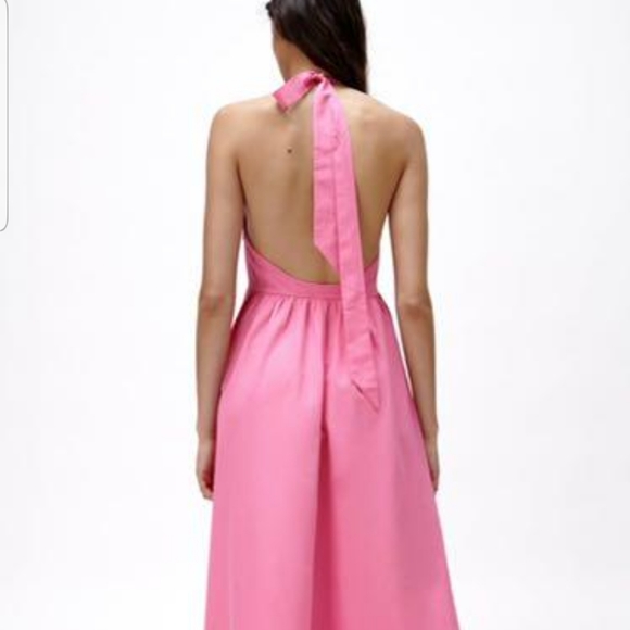 NWT Zara Pink Poplin Halter Neck Dress, Size S - Picture 2 of 11